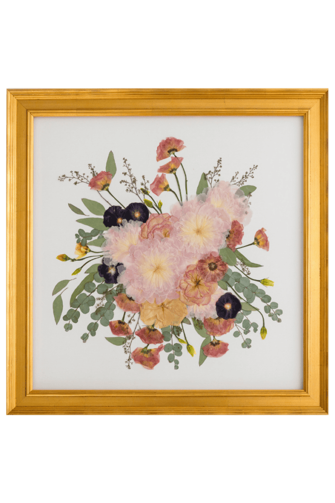 gold frame pink preserved wedding flowers art